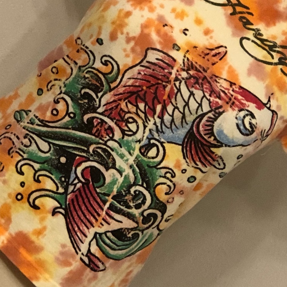 Ed Hardy Tee T-shirt Tie-Dye Koi Fish/Geisha Graphic Short Sleeve Top Small - Picture 8 of 8